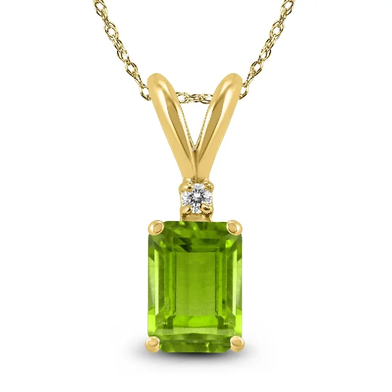 personalized initial pendant necklace with diamond -Marquee 14K Yellow Gold 7x5MM Emerald Shaped Peridot and Diamond Pendant