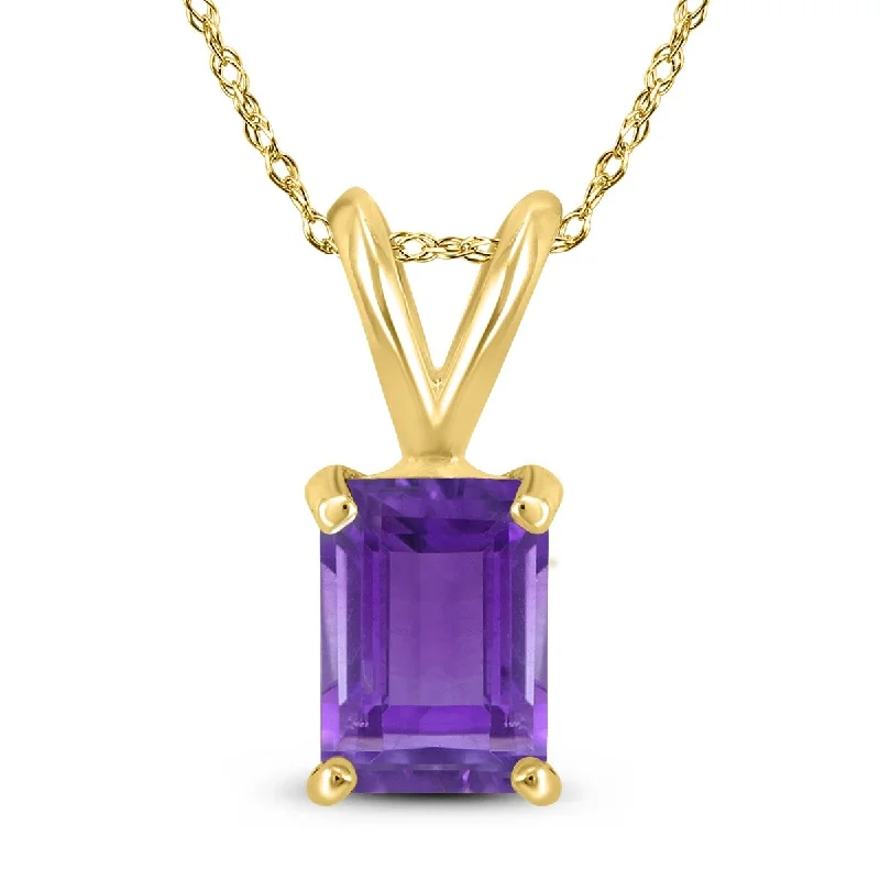 custom birthstone pendant necklace for women -Marquee 14K Yellow Gold 8x6MM Emerald Shaped Amethyst Pendant