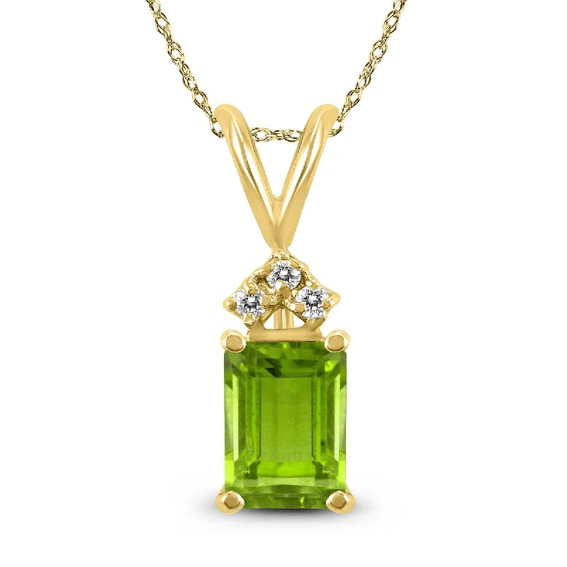 celestial gold pendant necklace with gemstone -Marquee 14K Yellow Gold 8x6MM Emerald Shaped Peridot and Diamond Pendant