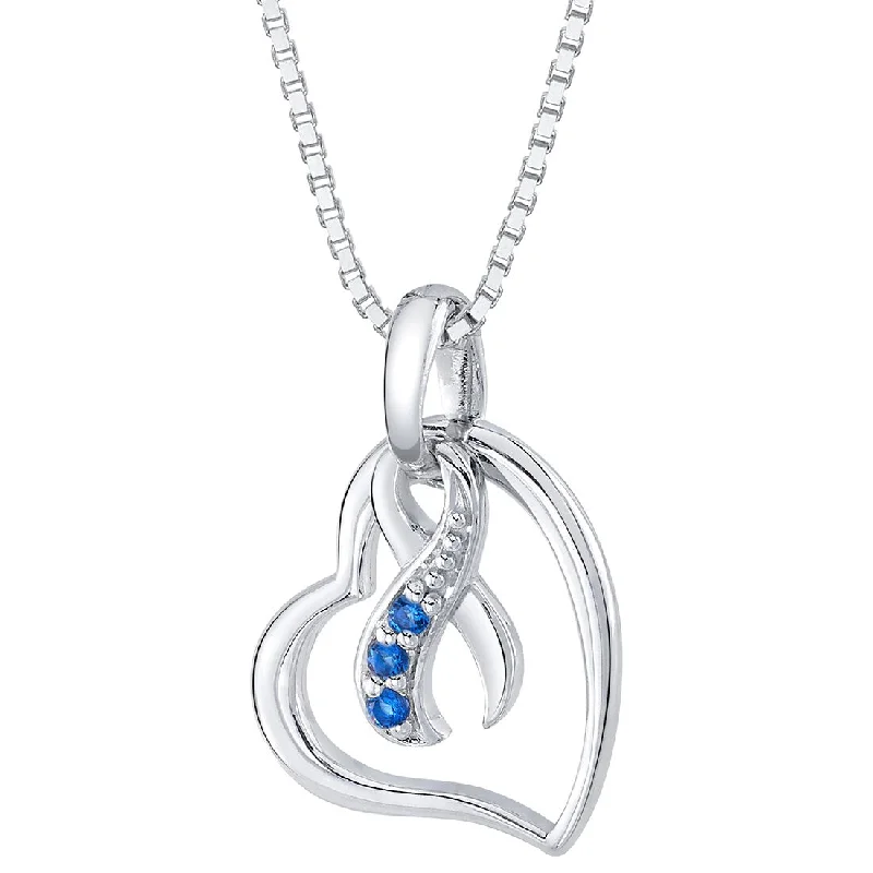 personalized pendant necklace for special occasions -Sterling Silver Colon Cancer Awareness Heart Pendant Necklace Hope, Fight, Survive Blue Ribbon