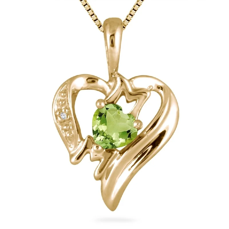 women’s personalized bar pendant necklace -Peridot and Diamond Heart MOM Pendant in 10K Yellow Gold