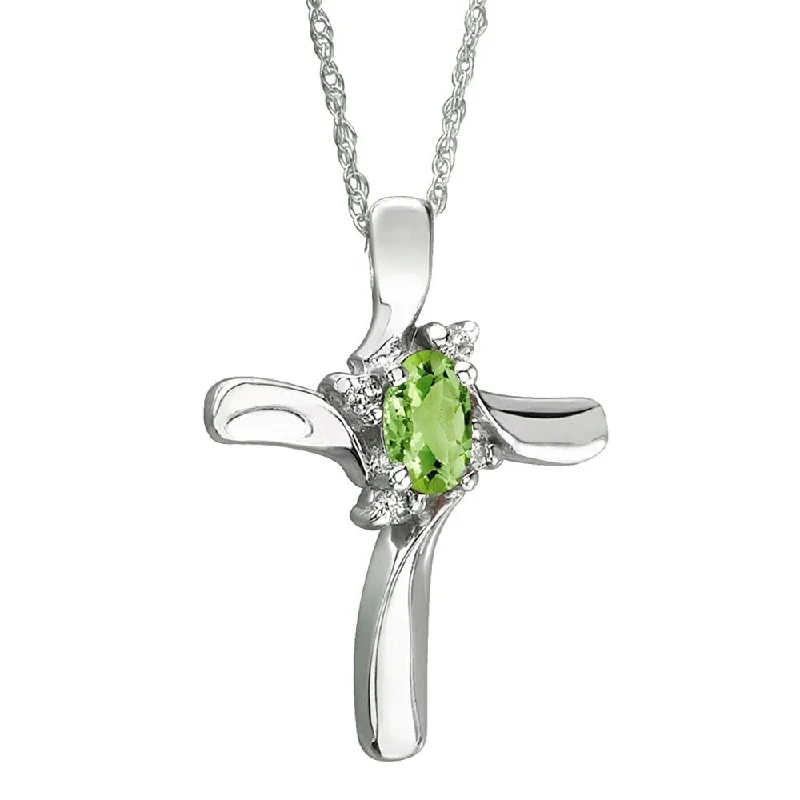 trendy personalized pendant necklace gold -Peridot Cross Diamond Pendant 10k White Gold