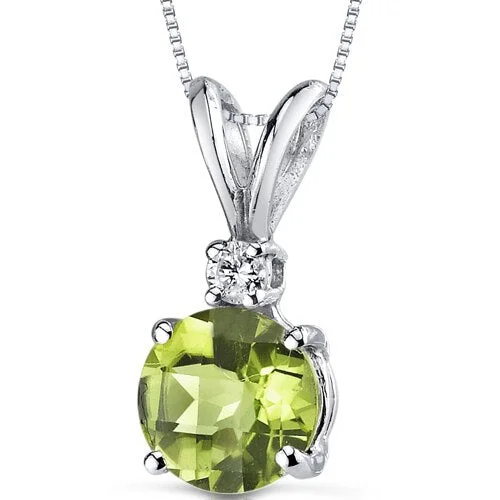 handmade gold pendant necklace with gemstone -Peridot and Diamond Pendant Necklace 14K White Gold 1.06 Carats Round