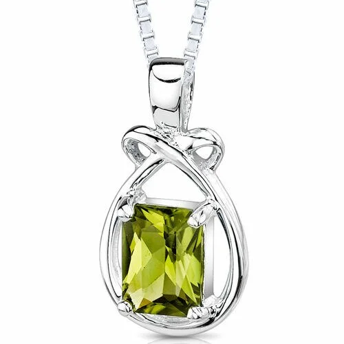 silver pendant necklace with charm for brides -Peridot Pendant Necklace Sterling Silver Radiant 1.5 Carats