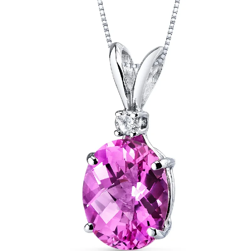 pendant necklace with custom photo engraving -Pink Sapphire and Diamond Pendant Necklace 14K White Gold 3.69 Carats Oval