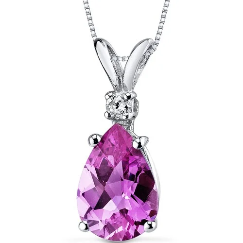 women’s trendy pendant necklace with crystal -Pink Sapphire and Diamond Pendant Necklace 14K White Gold 2.42 Carats Pear Shape