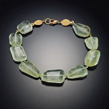 silver bracelet with meaningful charm for inspirational gift-Prehnite Bracelet with 22k Gold Disks