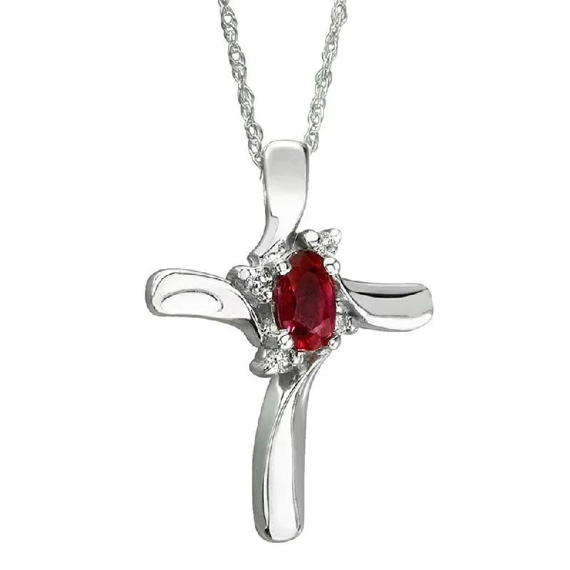 trendy personalized pendant necklace with message -Ruby and Diamond Cross Pendant 10k White Gold