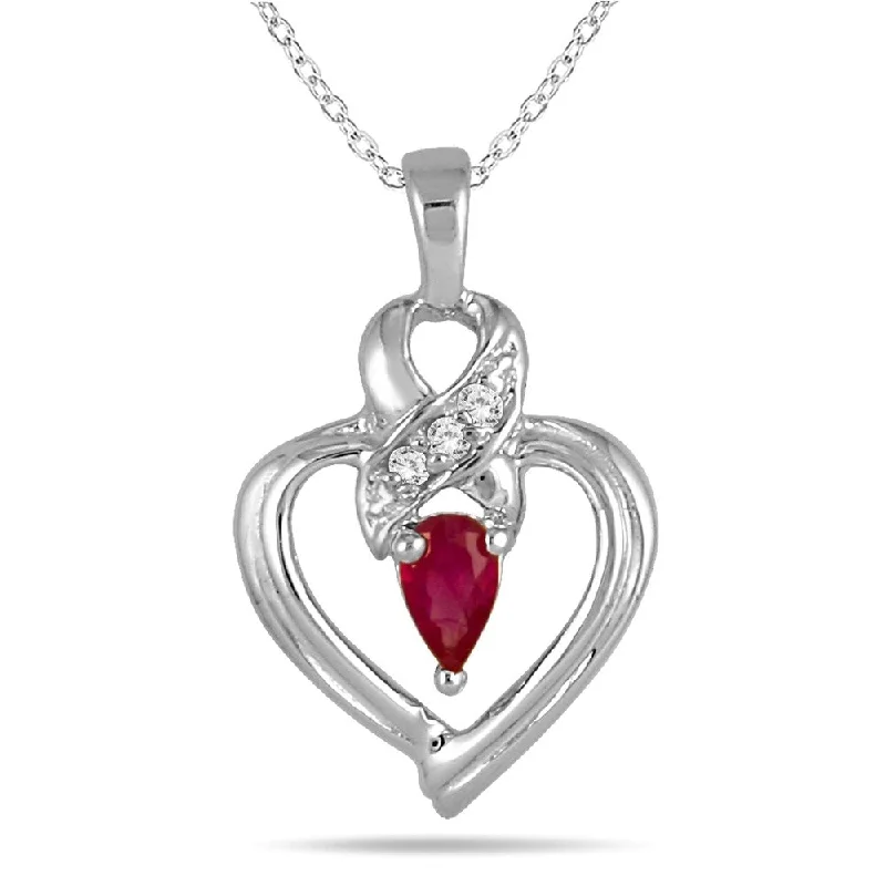 celestial pendant necklace with moonstone -Ruby and Diamond Ribbon Heart Pendant in 10K White Gold