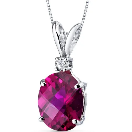 silver pendant necklace with diamond charm -Ruby and Diamond Pendant Necklace 14K White Gold 3.47 Carats Oval