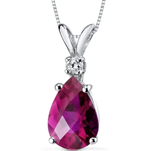 women’s gold pendant necklace with initials -Ruby and Diamond Pendant Necklace 14K White Gold 2.49 Carats Pear Shape