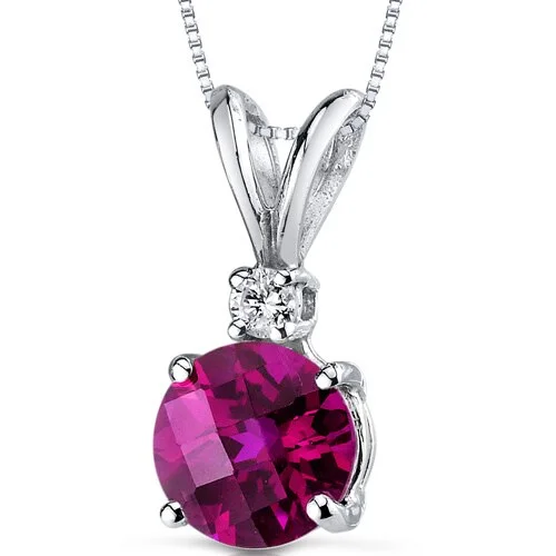 geometric gold pendant necklace with gemstone -Ruby and Diamond Pendant Necklace 14K White Gold 1.33 Carats Round