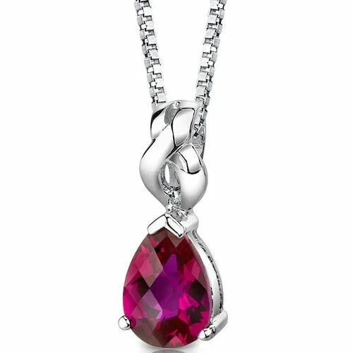 simple silver pendant necklace for men -Ruby Pendant Necklace Sterling Silver Pear Shape 3 Carats