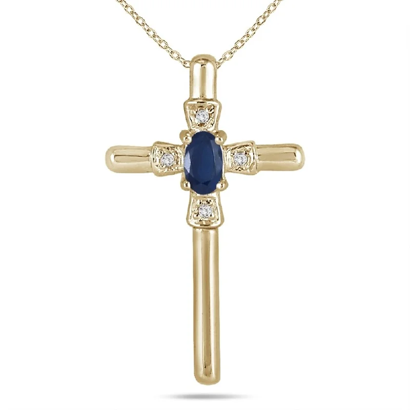 custom heart-shaped pendant necklace gold -Sapphire and Diamond Cross Pendant 10K Yellow Gold