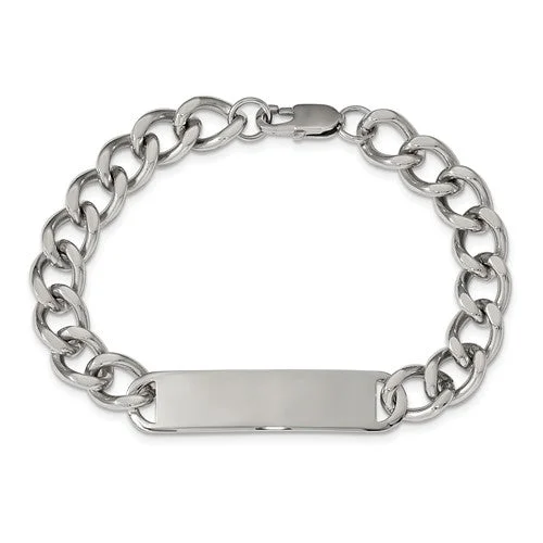 silver bracelet with initial charms for personalized gift-Stainless Steel Engravable Polished ID 8.50in Bracelet