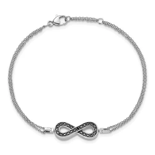 adjustable silver bracelet with inspirational words for motivation-Sterling Silver 0.1ct. Black and White Diamond Reversible Infinity Bracelet