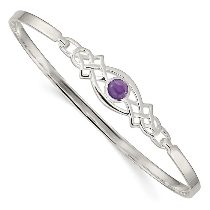 custom silver bracelet with engraved coordinates for family gift-Sterling Silver Amethyst Bangle Bracelet