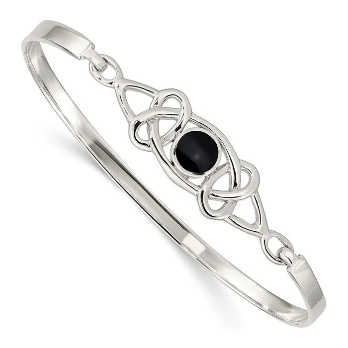 luxury bracelet with custom engraving for elegant gift-Sterling Silver Black Onyx Flexible Bangle Bracelet