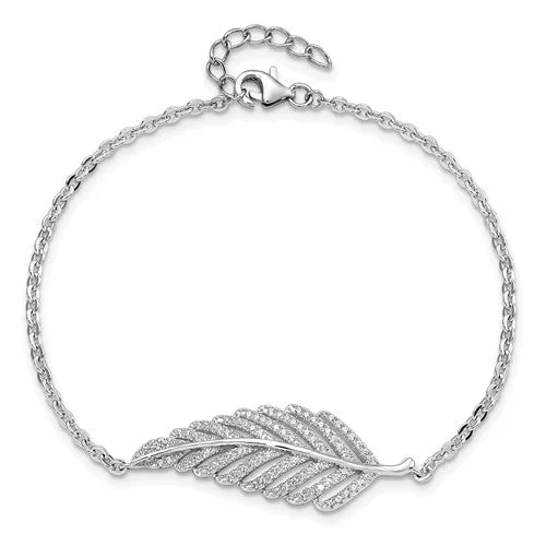 custom charm bracelet with inspirational symbols for women-Sterling Silver CZ Brilliant Embers Feather Bracelet