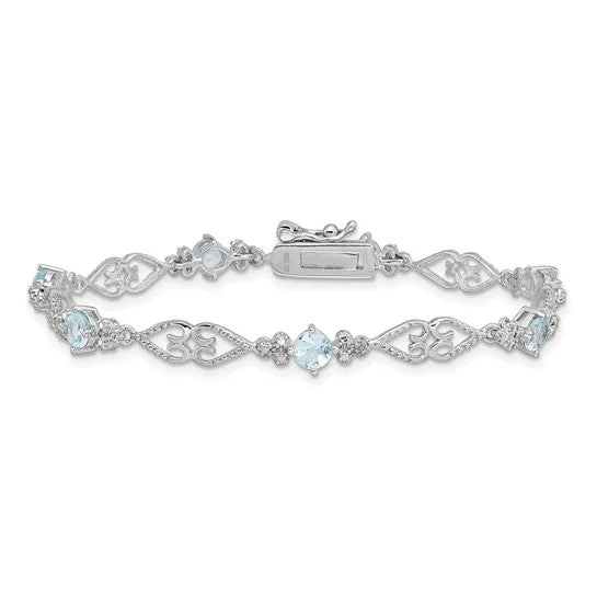 custom silver bracelet with engraved date for memorable event-Sterling Silver Diamond & Gemstone Filigree Hearts Bracelets