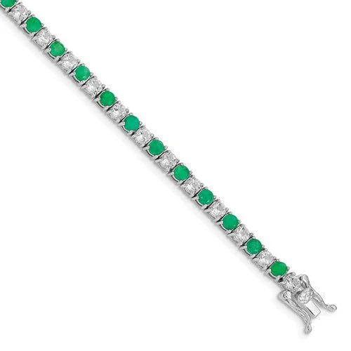 custom bracelet with family birthstones for mom’s gift-Sterling Silver Genuine Emerald or Sapphire And White Topaz Tennis Bracelets