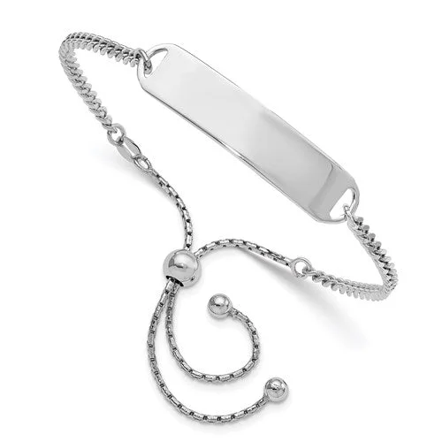 silver bracelet with engraved coordinates for destination memories-Sterling Silver ID Plate Adjustable Bolo Bracelet