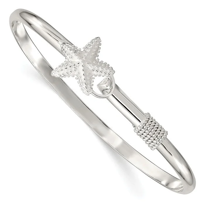 personalized bracelet with custom engraving for special event-Sterling Silver Textured Starfish Bangle Bracelet