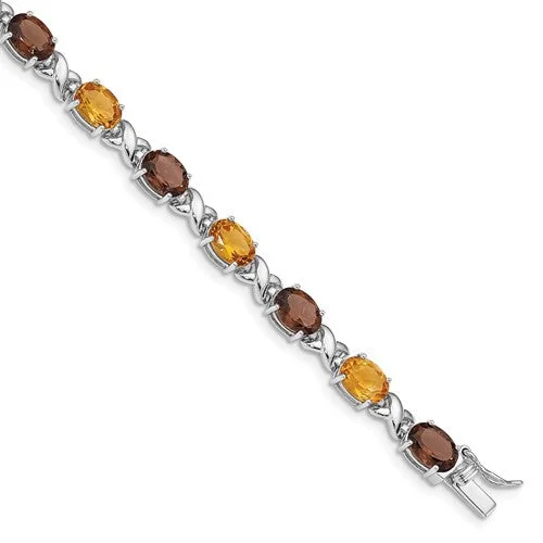 personalized bracelet with engraved family initials for her-Sterling Silver Smoky Quartz, Citrine and White Topaz Bracelet