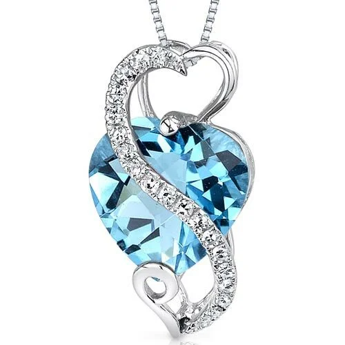 personalized infinity pendant necklace silver -Swiss Blue Topaz and Diamond Pendant Necklace 14K White Gold 3.02 Carats Heart Shape