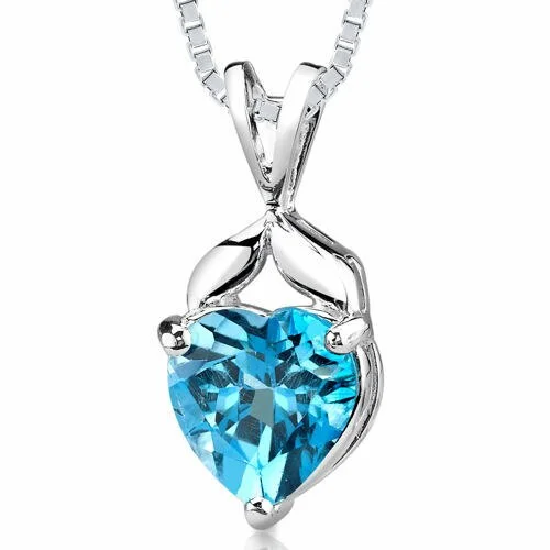 celestial pendant necklace with charm for brides -Swiss Blue Topaz Pendant Necklace Sterling Silver Heart 3 Carat