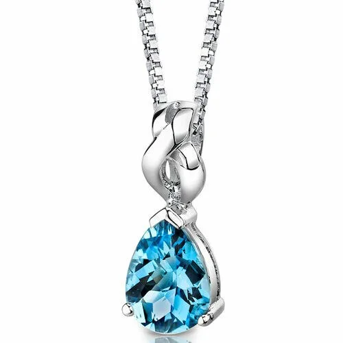 women’s personalized pendant necklace with nameplate -Swiss Blue Topaz Pendant Necklace Sterling Silver Pear 2.25 Cts