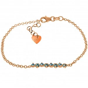 gold charm bracelet with meaningful engraving for gift-1.55 Carat 14K Solid Rose Gold Bracelet Natural Blue Topaz