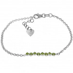 personalized silver bracelet with engraved coordinates for family-1.55 Carat 14K Solid White Gold Bracelet Natural Peridot