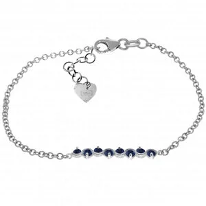 custom silver bracelet with family name engraving-1.55 Carat 14K Solid White Gold Bracelet Natural Sapphire