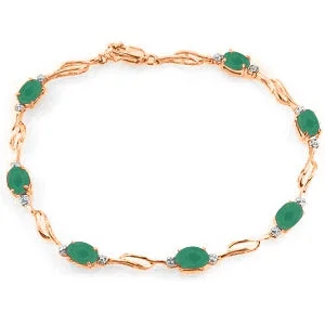 custom bracelet with engraved coordinates for meaningful gift-14K Solid Rose Gold Tennis Bracelet w/ Emeralds & Diamonds