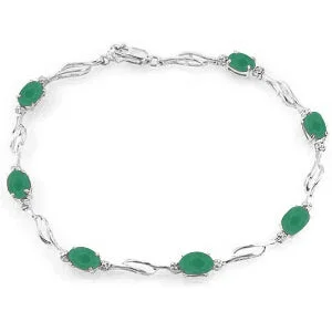 silver bracelet with gemstone beads for energy flow-14K Solid White Gold Tennis Bracelet w/ Emeralds & Diamonds