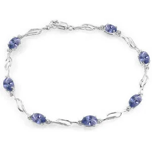 custom bracelet with engraved initials for special event-14K Solid White Gold Tennis Bracelet w/ Tanzanite & Diamonds