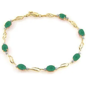 silver bracelet with birthstone for personalized touch-14K Solid Yellow Gold Tennis Bracelet w/ Emeralds & Diamonds