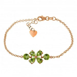 boho-style silver bracelet with turquoise gemstone charm-3.15 Carat 14K Solid Rose Gold Bracelet Natural Peridot