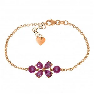 bohemian bracelet with engraved moon and star charm-3.15 Carat 14K Solid Rose Gold Bracelet Natural Pink Topaz