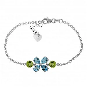 personalized charm bracelet for birthday with message-3.15 Carat 14K Solid White Gold Bracelet Blue Topaz Peridot