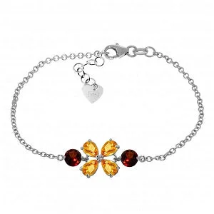 silver bracelet with lotus flower charm for spiritual healing-3.15 Carat 14K Solid White Gold Bracelet Citrine Garnet