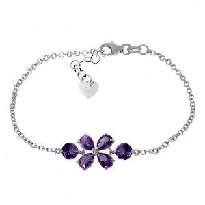 custom bracelet with engraved date for wedding anniversary-3.15 Carat 14K Solid White Gold Bracelet Natural Amethyst