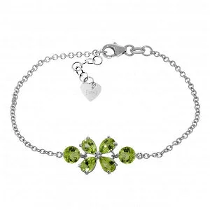 personalized bracelet with engraved family initials for her-3.15 Carat 14K Solid White Gold Bracelet Natural Peridot