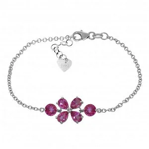 custom silver bracelet with inspirational charms for women-3.15 Carat 14K Solid White Gold Bracelet Natural Pink Topaz