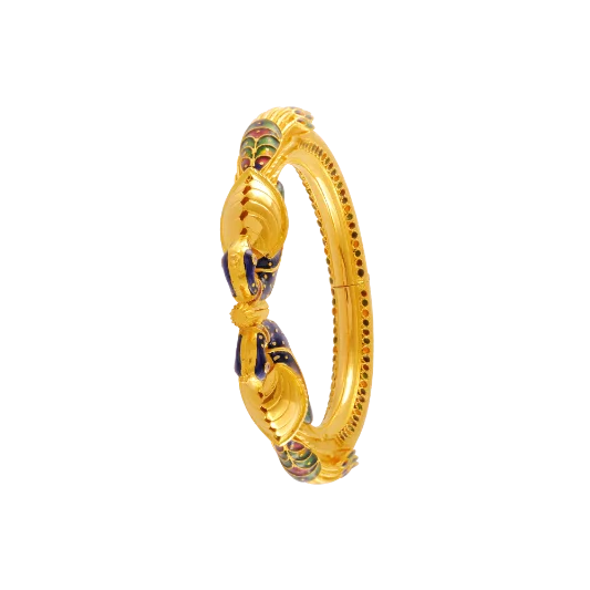 personalized bracelet for birthday with engraving-Traditional 22k Gold Bangle With Meenakari Peacock