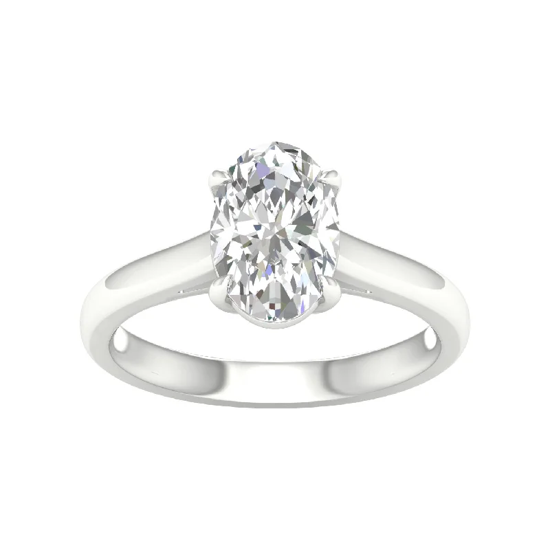 custom-made rings for women with sapphires and diamonds-14K White Gold Lab Grown 2ct Oval Diamond Engagement Ring