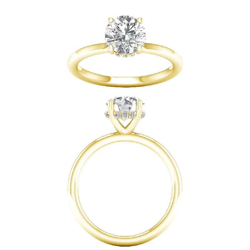 women’s rings with sapphires and diamonds for custom engagement-14K Yellow Gold Lab Grown Round Diamond Hidden Halo Engagement Ring