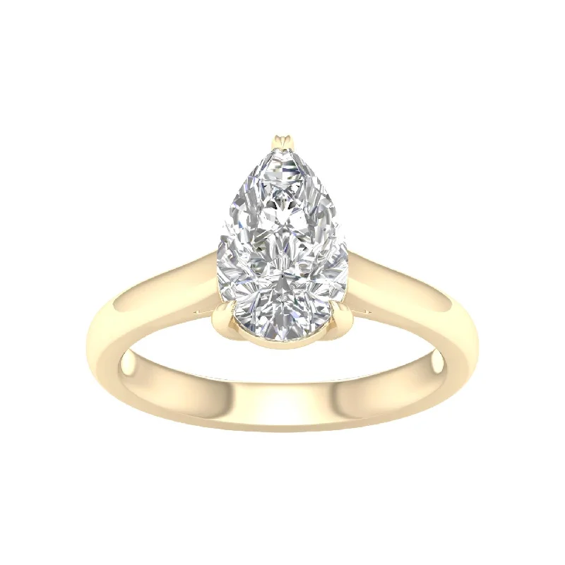 women’s platinum rings with diamonds for engagement rings-14K Yellow Gold Lab Grown 2ct Pear Diamond Engagement Ring