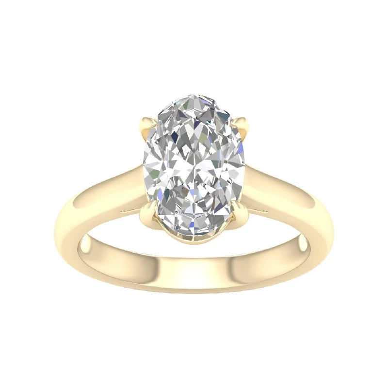 custom-made wedding rings with diamonds for women-14K Yellow Gold Lab Grown 3ct Oval Diamond Engagement Ring